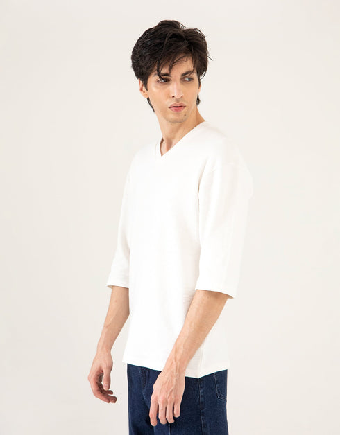 TEXTURED V NECK T-SHIRT